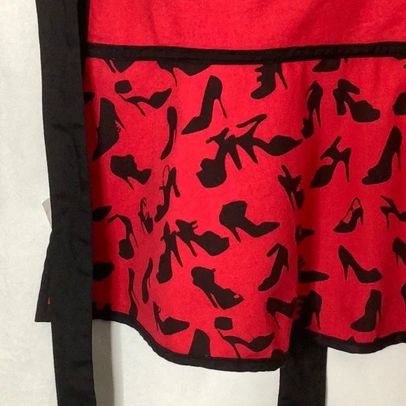 Will Cook For Shoes Embroidered Red And Black Kitchen Apron - Picture 8 of 15